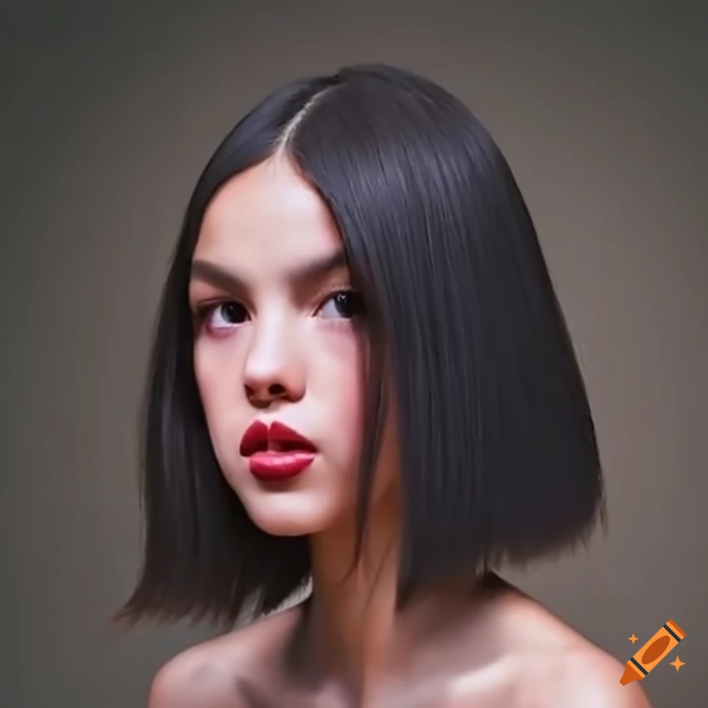 Olivia Rodrigo getting her long, straight hair cut short by a stylist while backstage at a fashion show