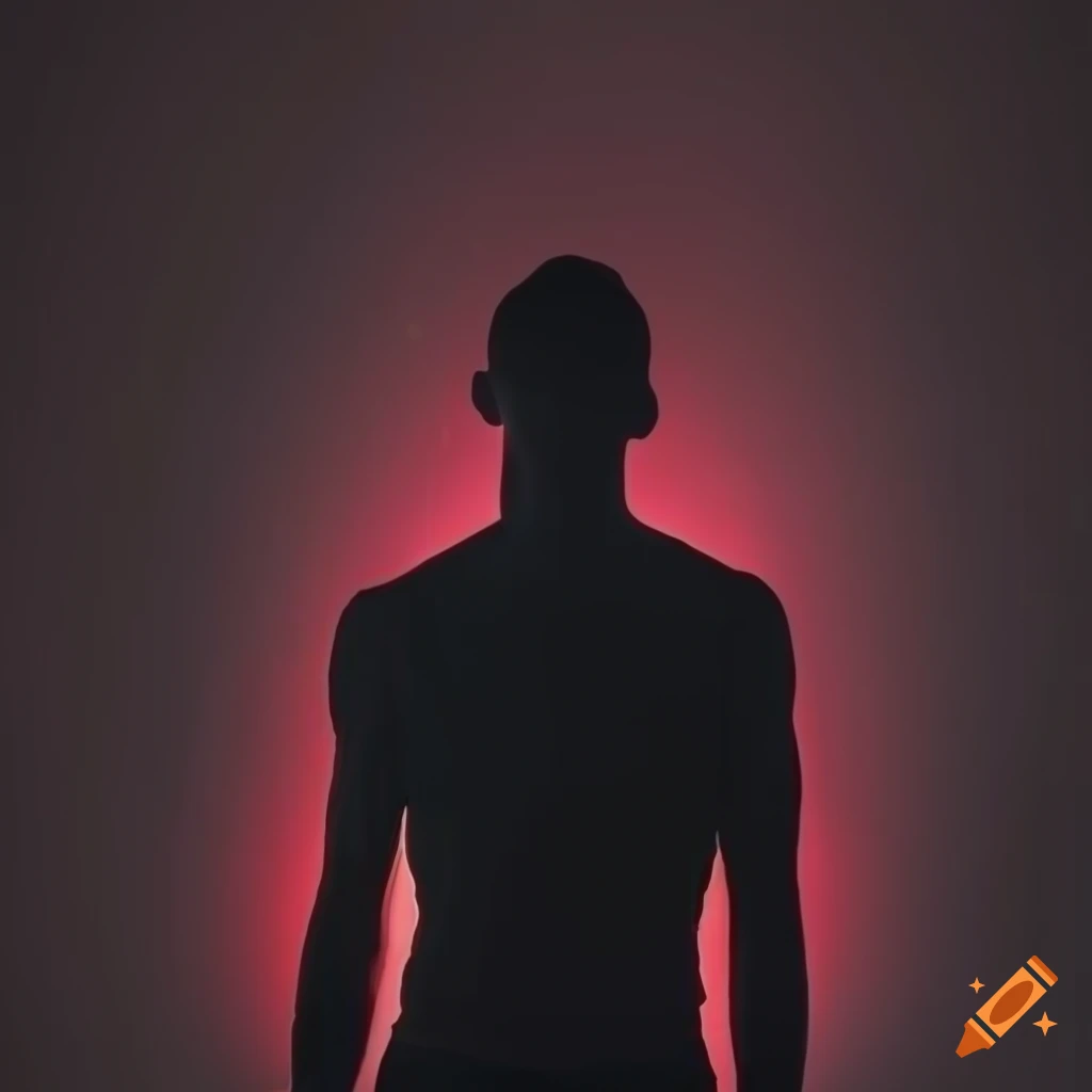 A masculine man silhouette with red lighting and dark background on Craiyon