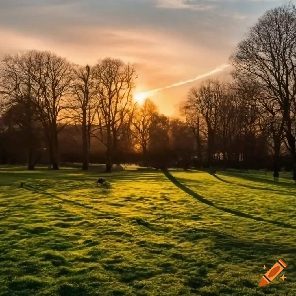 Knighton park, leicester, england at sunset