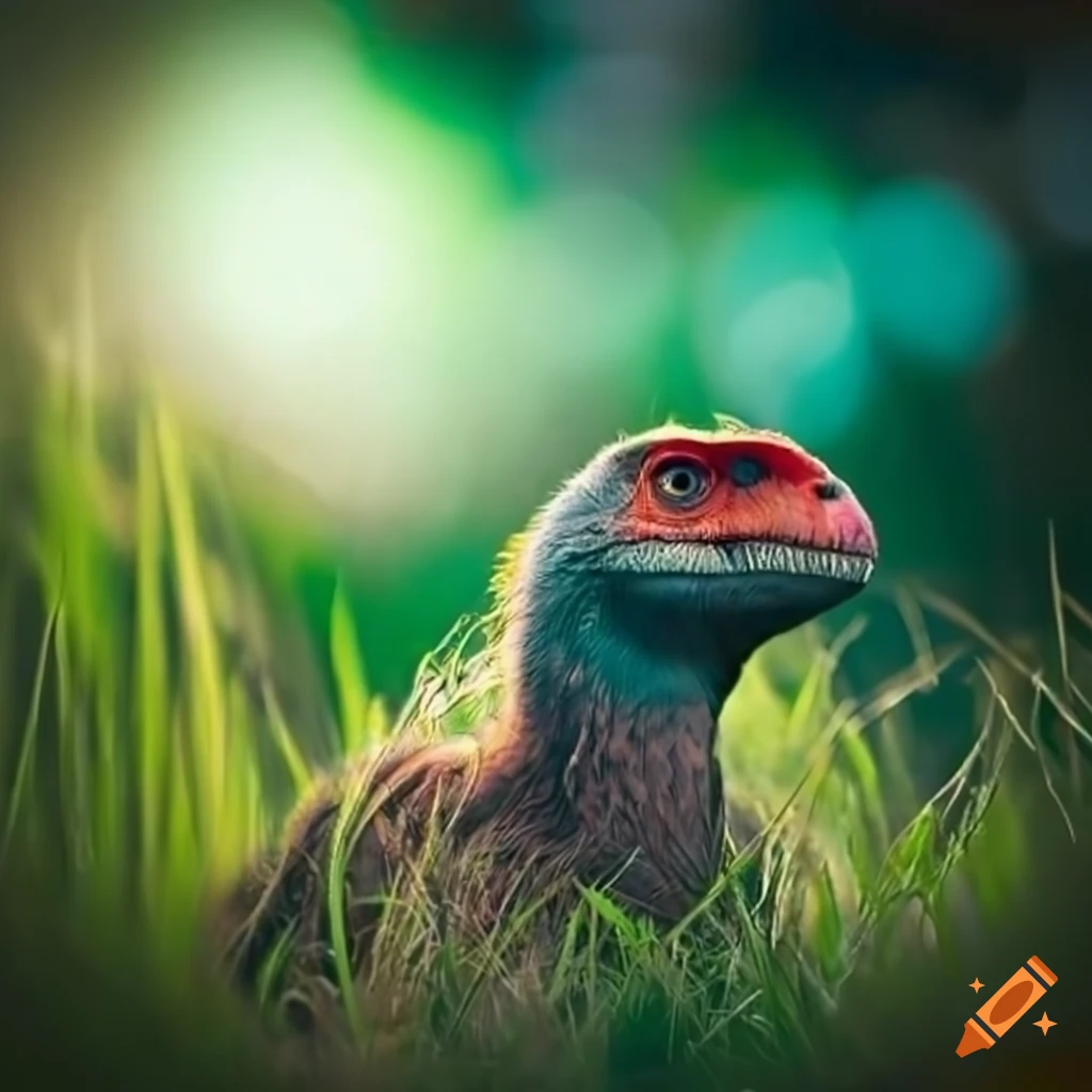 Feathered theropod in a grassy field