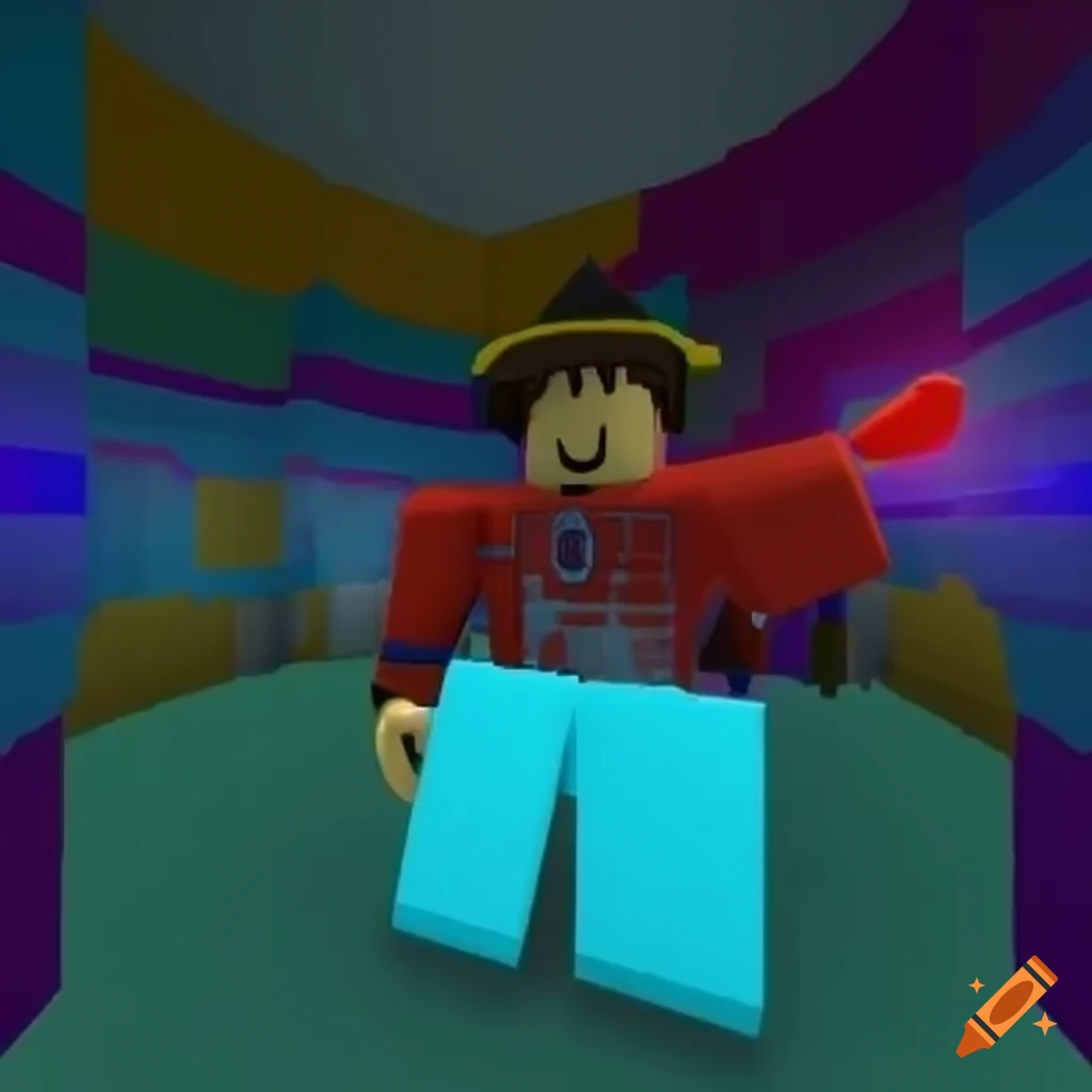 A player's roblox avatar in a vibrant 3d fps game arena