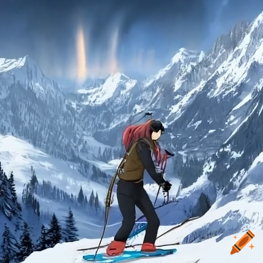 a beautiful anime skiing girl with sunglasses and headphones, winter  mountains in background, generative ai technology Stock Illustration |  Adobe Stock
