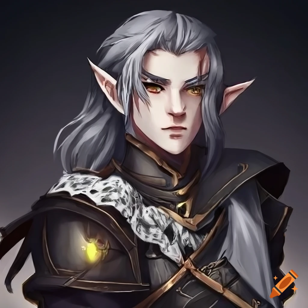 Anime_dhampir_half_elf_man_with_dark_grey_hair_and_grey_skin_and_yellow ...