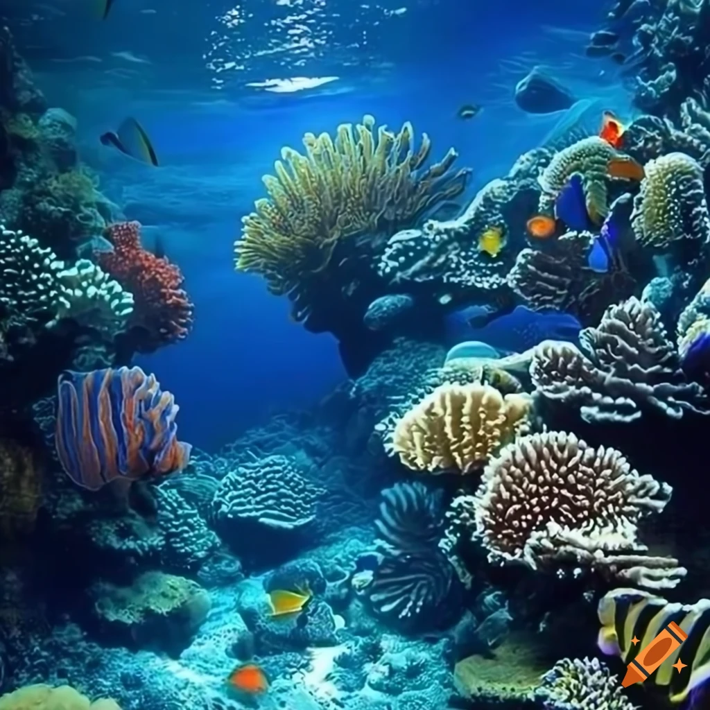 A wonderful deep blue sea landscape, special effects, beautiful, corals ...
