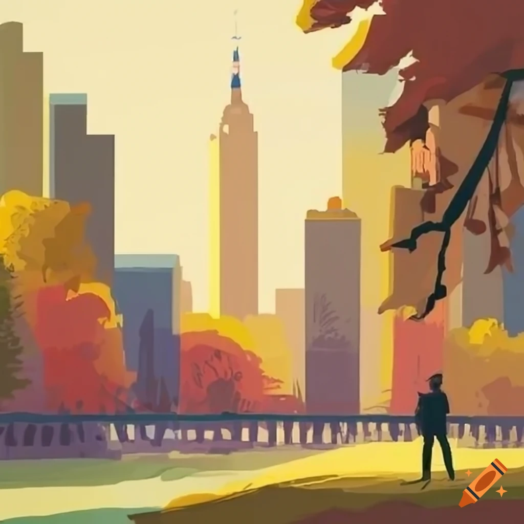 The illustration depicts a bustling cityscape with tall skyscrapers and bustling streets near the iconic Central Park. In the foreground, we see a young man named Tonin standing by a park bench, his presence somehow contrasting the vibrant surroundings. Tonin is portrayed as having a unique and distinct face that sets him apart from others. His eyes are slightly larger than average, and his nose has a prominent curve, giving his face a peculiar appearance. His forehead is adorned with a few