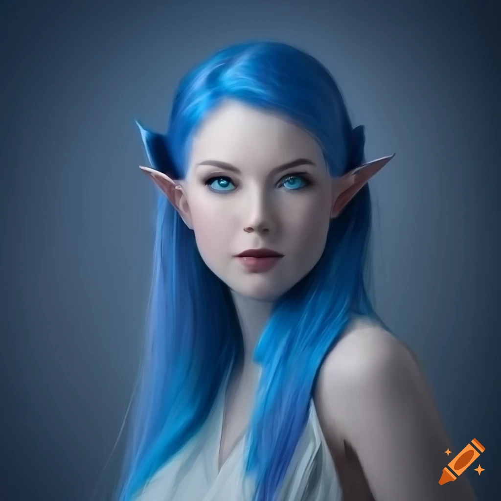 Blue skin, elf, red hair, blue, pretty, woman
