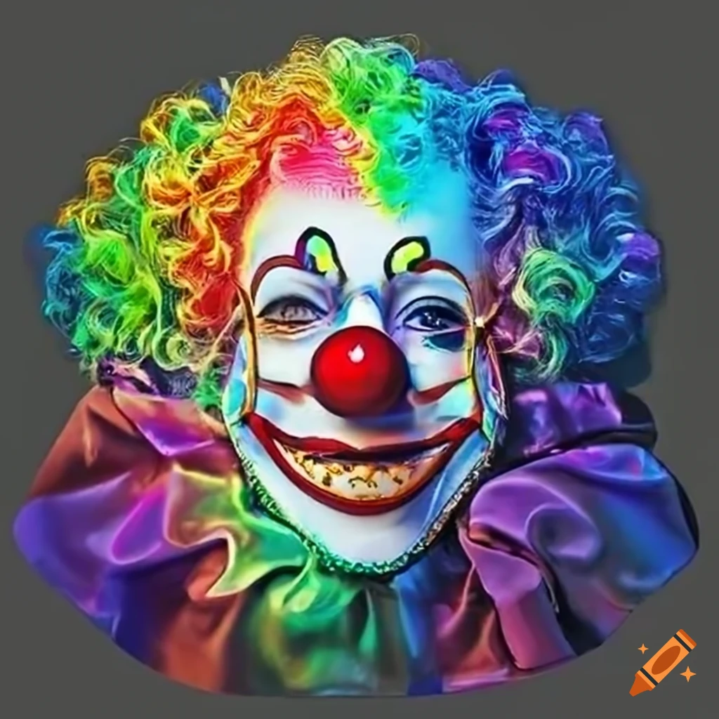 Colorful rainbow holographic Anime logo funny laughing clown venetian masquerade wearing covid-19 coronavirus surgical mask