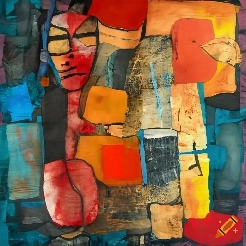 Mixed - media collage abstract painting in the style oswaldo guayasamín ...