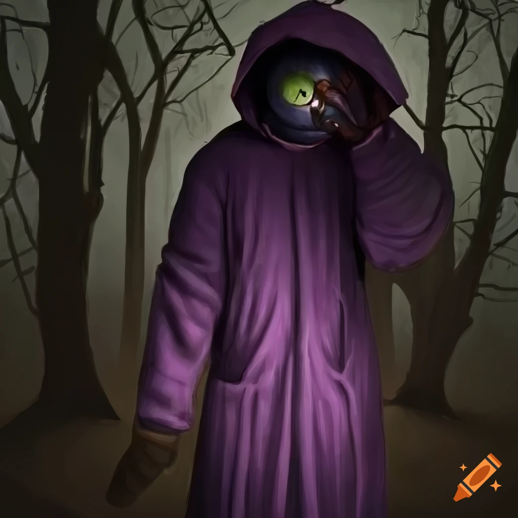 A Large Figure with an eyeball for a head, wearing a purple cult robe ...