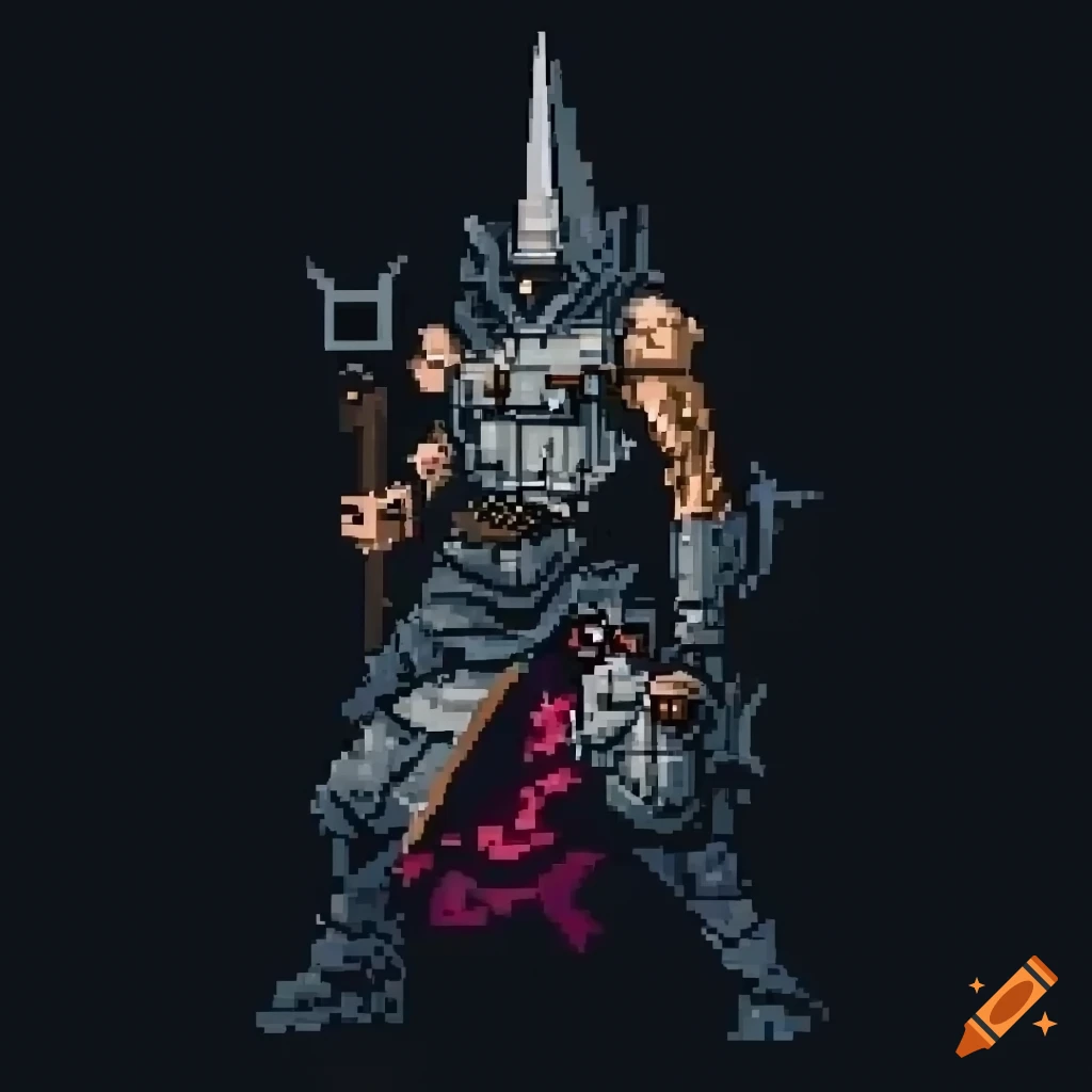penitent one from blasphemous, fighting stance, pixel art,illustration, artstation, consistent detail, coherently rendered, 1080p