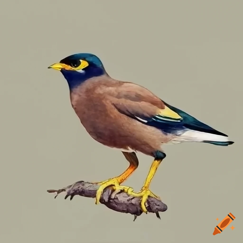A Common Myna Color Design Painting Print