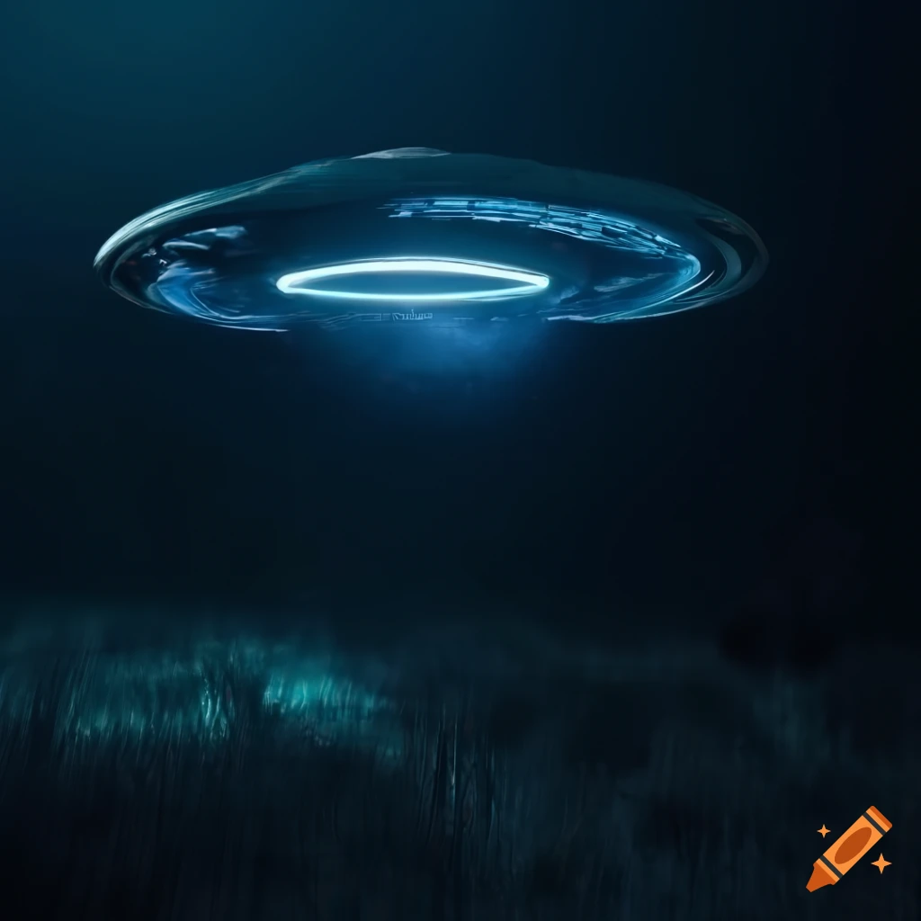 Ufo with light on dark night, 3d rendering, artstation quality, high ...