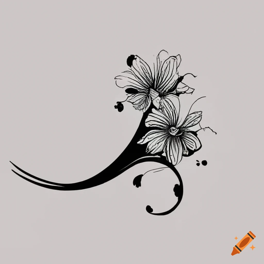 Simplistic black and white flower flowing like waves, tattoo stencil  artstyle on Craiyon