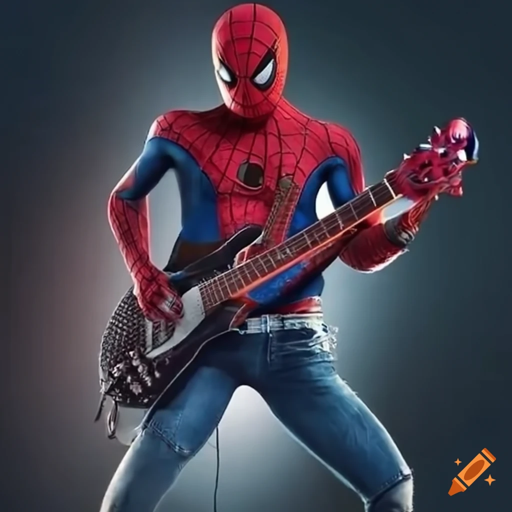 Spider man with guitar on Craiyon