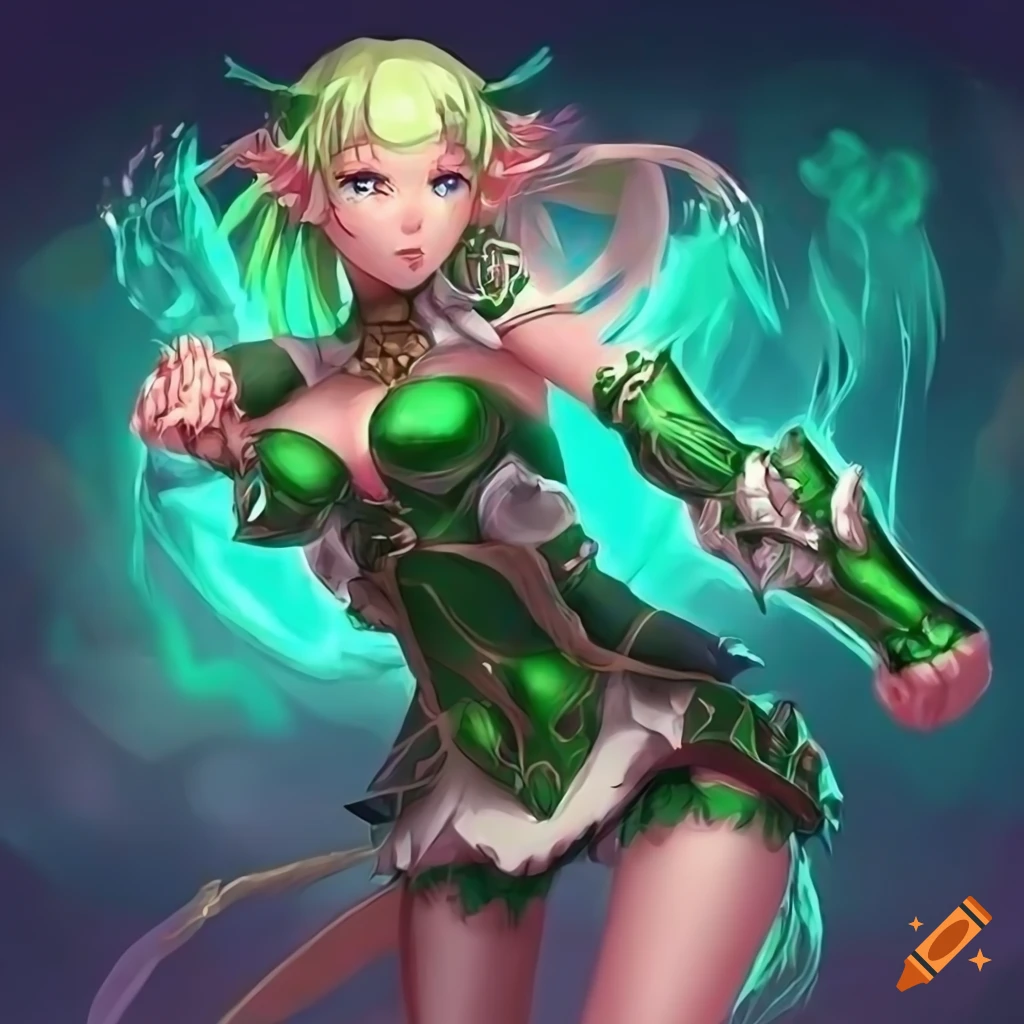 Detailed Digital Artwork Of An Anime Elf Girl Wearing Nature Armored Shorts Fist On Craiyon 7968