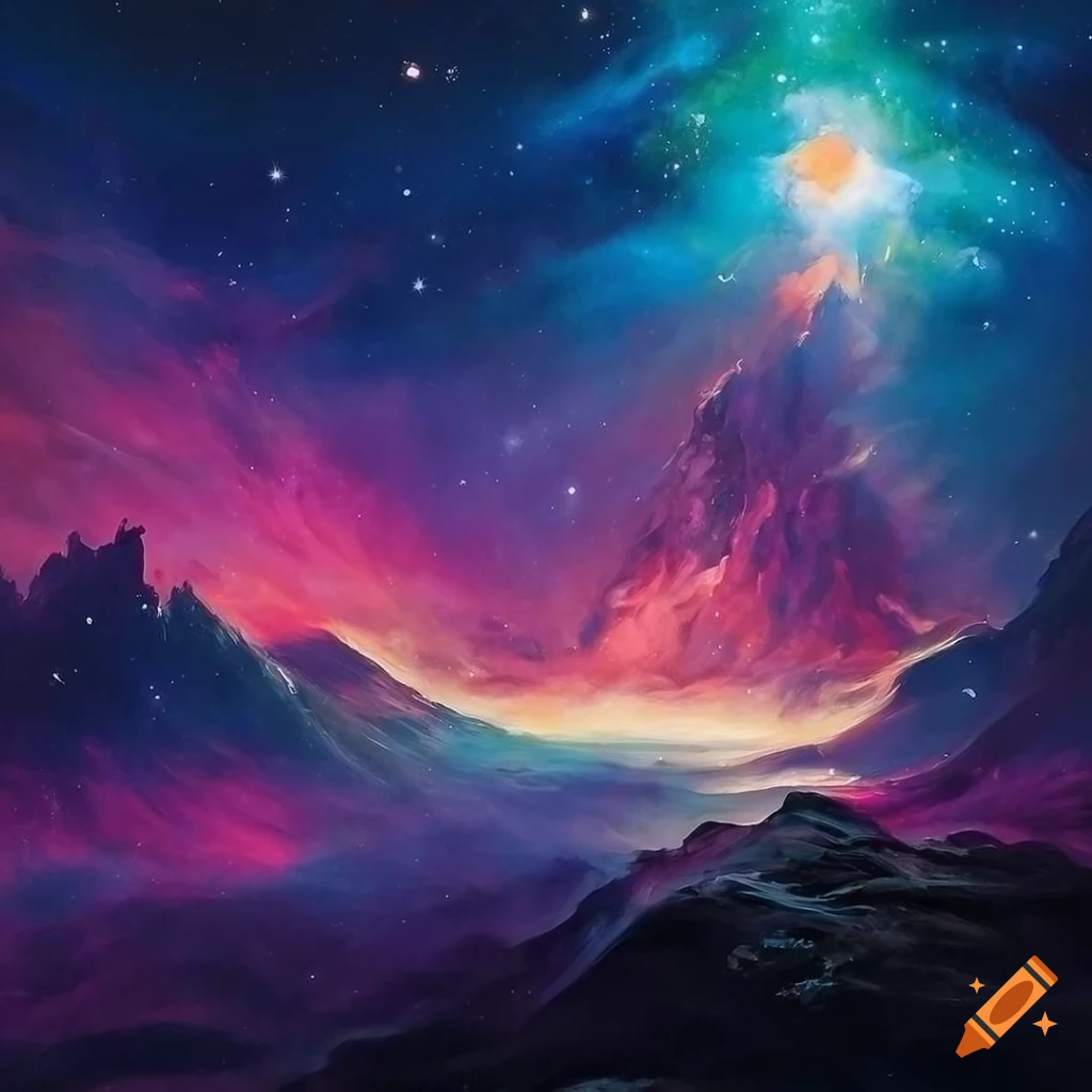 Highly abstract epic surreal illustration landscape, sparkles, galaxy ...