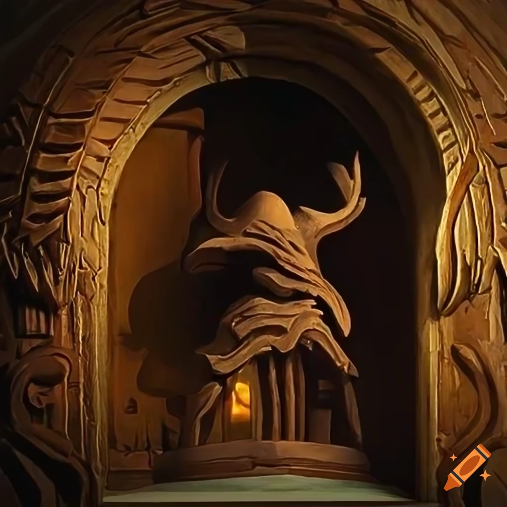 Sharply Defined Projection Features Reference: Architectural Stave Carving Style Zelda Dungeon Level Game Sculpture