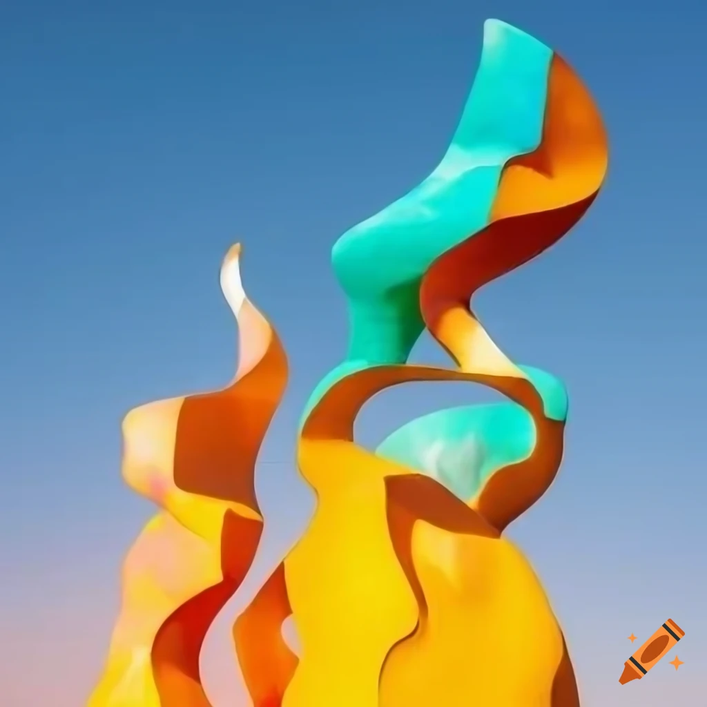 An abstract and colorful sculpture and a background that is a white ...