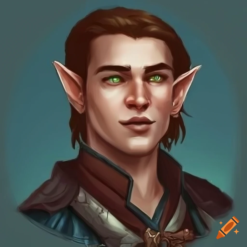 D&d 5e male half-elf bard of lore college, character portrait, short ...