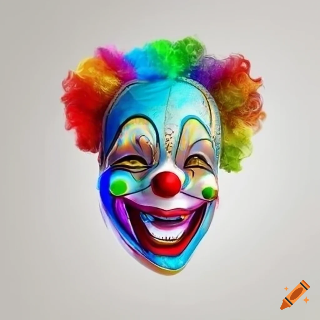 Colorful rainbow holographic Anime logo funny laughing clown venetian masquerade wearing covid-19 coronavirus surgical mask