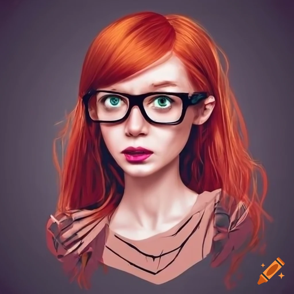 Nerdy girl with red hair and glasses on Craiyon