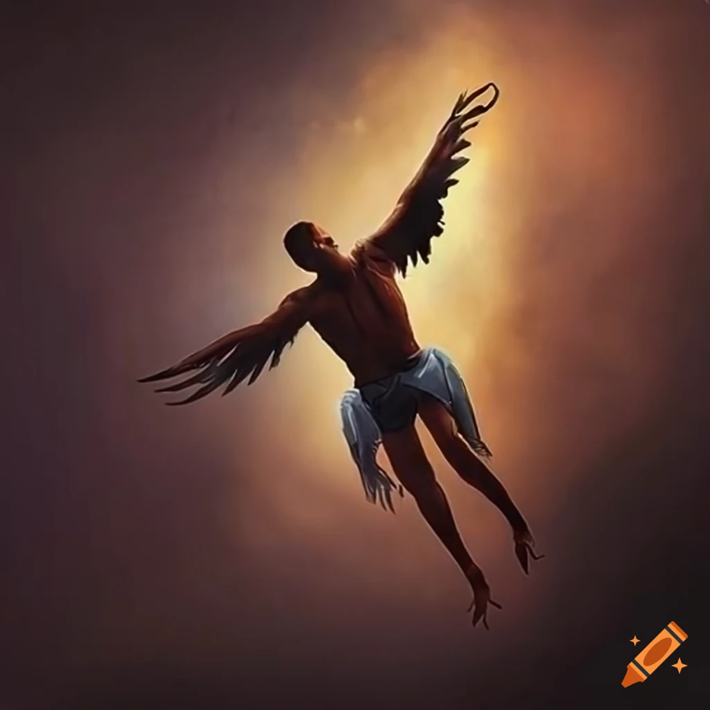 Artistic depiction of icarus falling from the sun on Craiyon