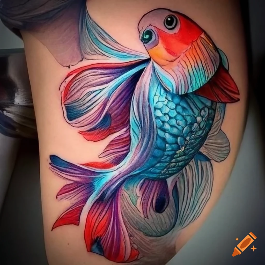 Watercolor goldfish by tattooist Chenjie - Tattoogrid.net