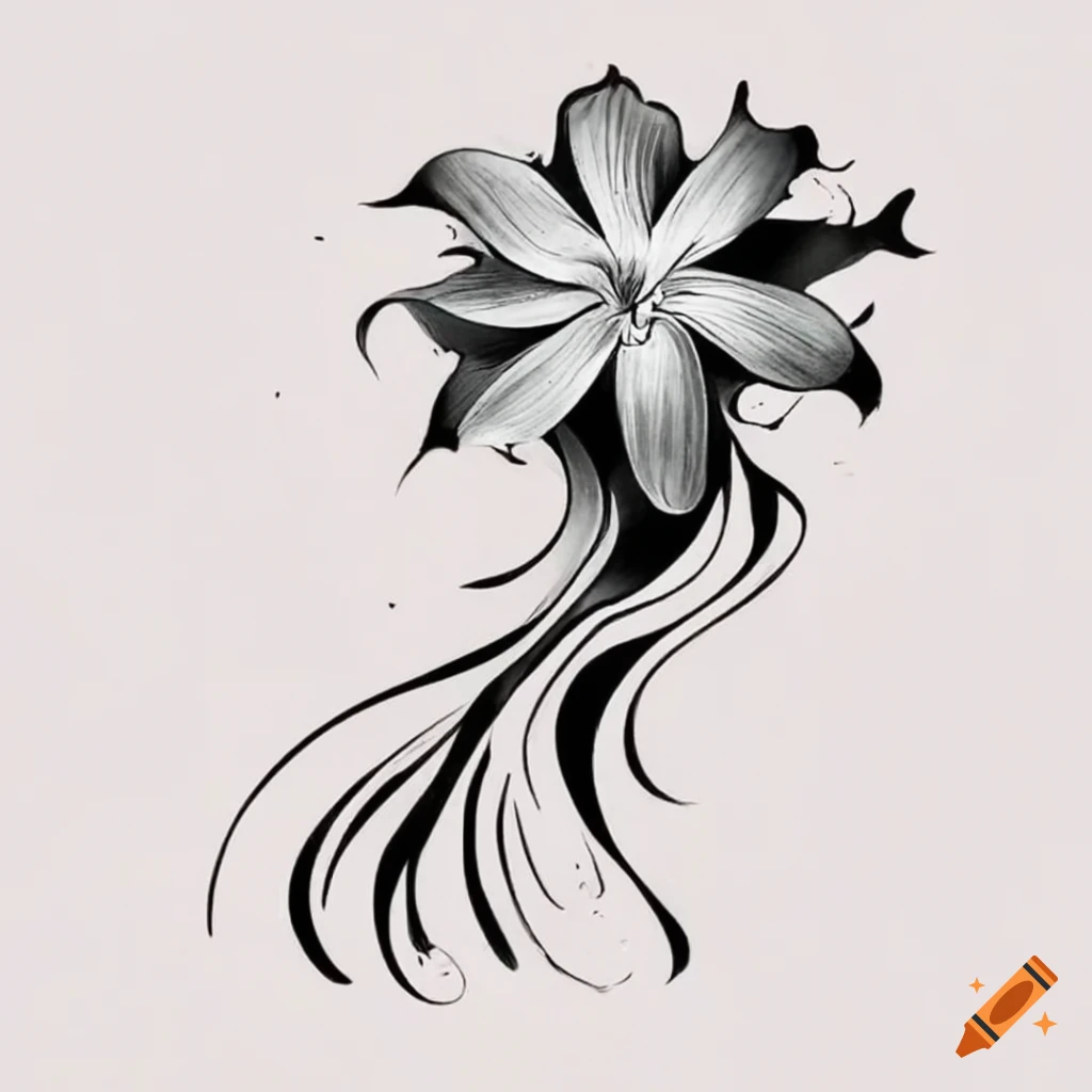 Simplistic black and white flower flowing like waves, tattoo stencil  artstyle on Craiyon