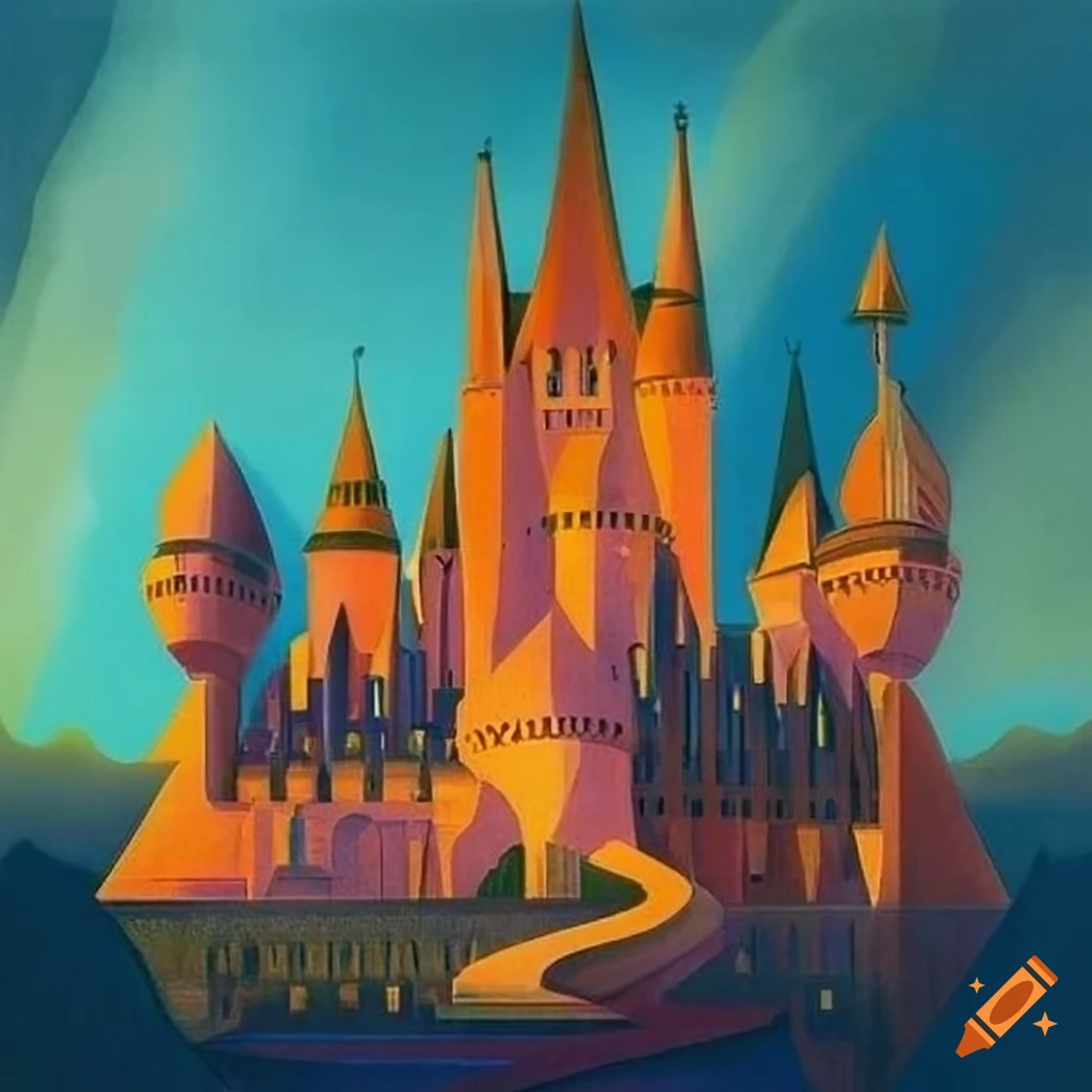 Fairytale castle, art deco architecture. serigraph by eyvind earle on ...
