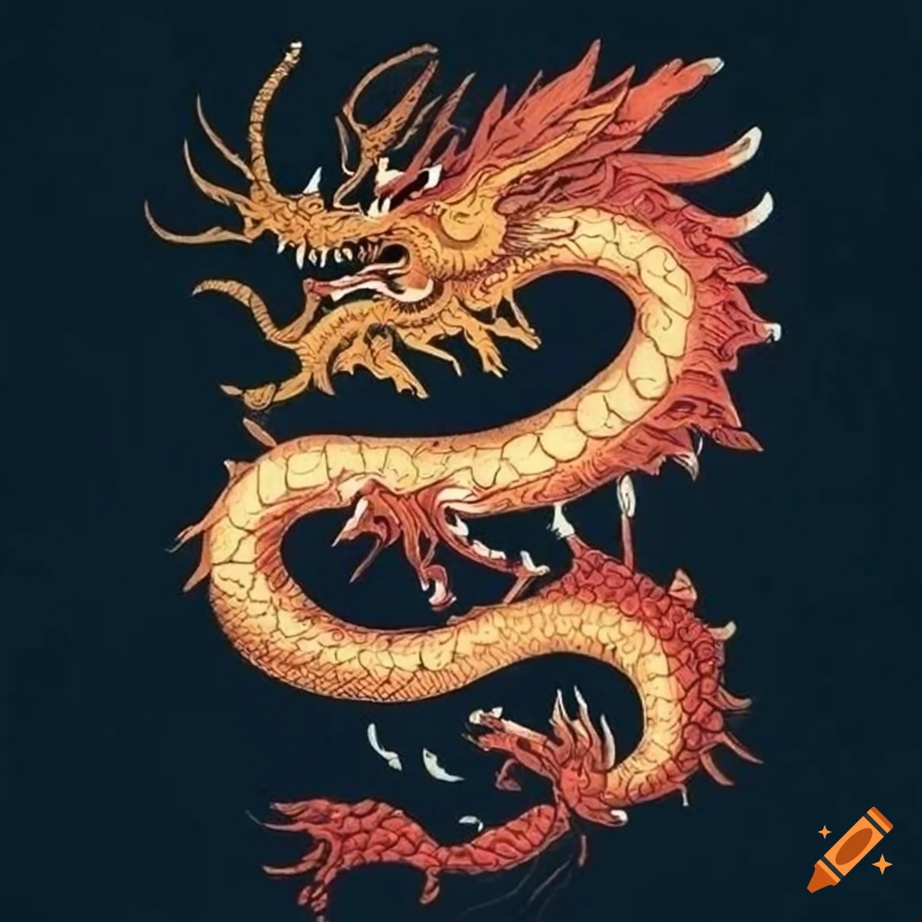 Traditional woodblock print of a chinese dragon