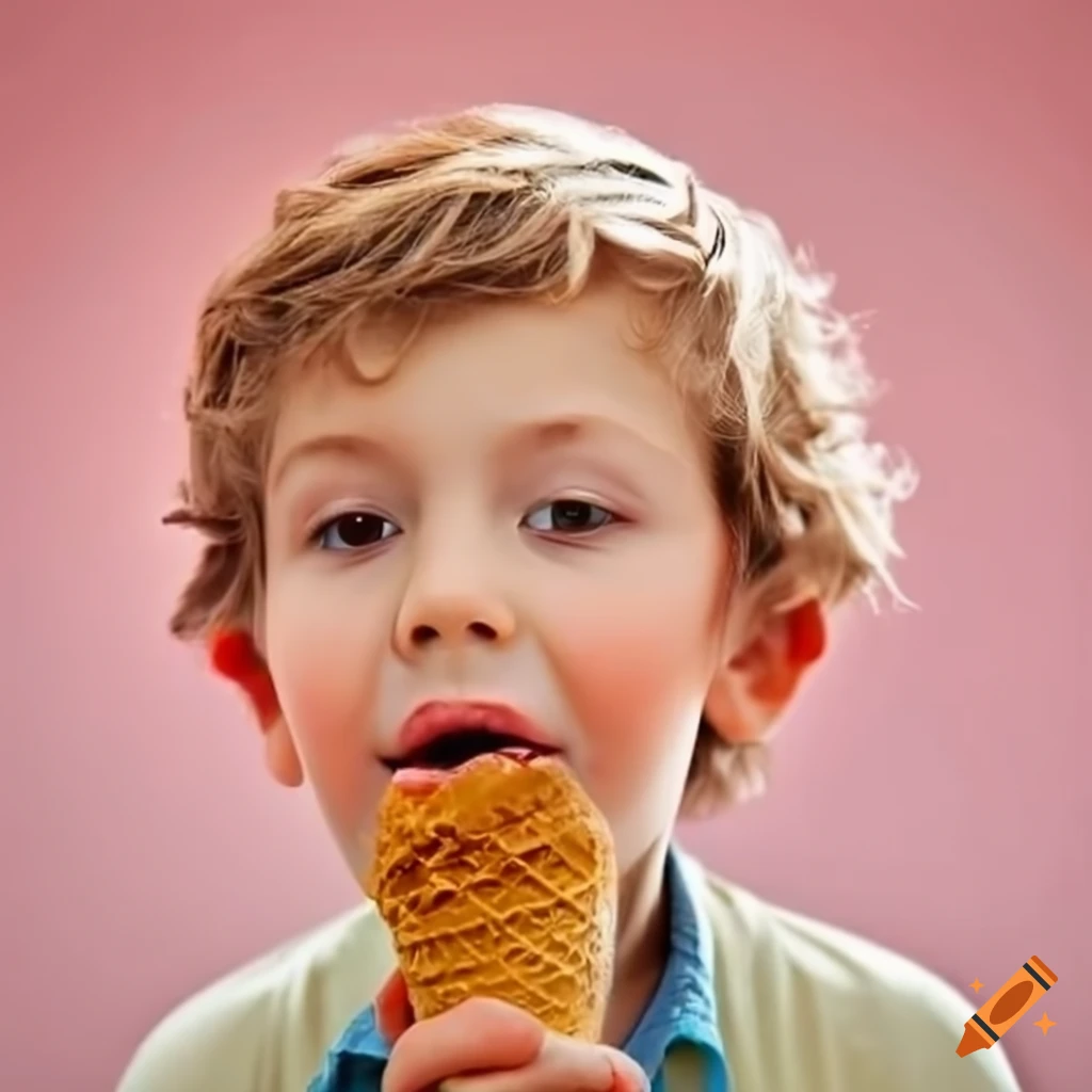 A boy eating icecream on Craiyon