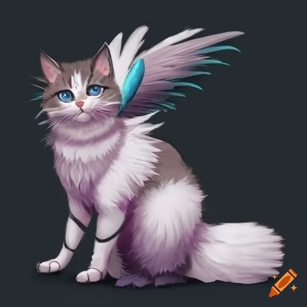 A mythical creature with ragdoll cat, wings - pokemon inspired