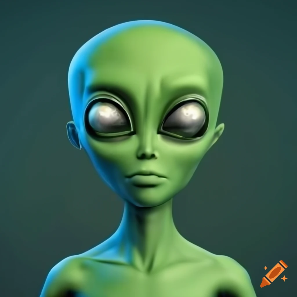 Green 3d alien with blue space outfit, 3d render on Craiyon