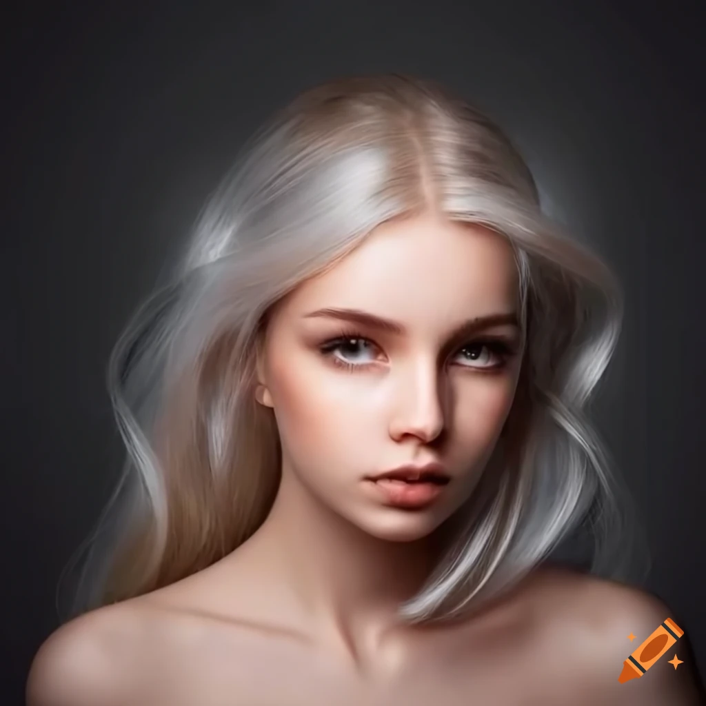 Platinum blonde hair and brown eyes