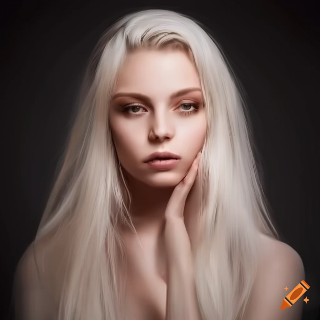 Platinum blonde hair and brown eyes