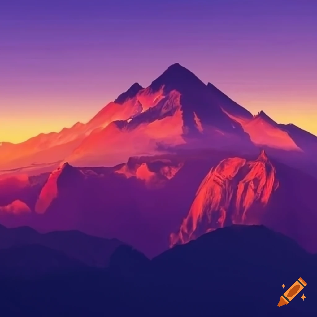Image of mountains with breathtaking peaks and vibrant sunset