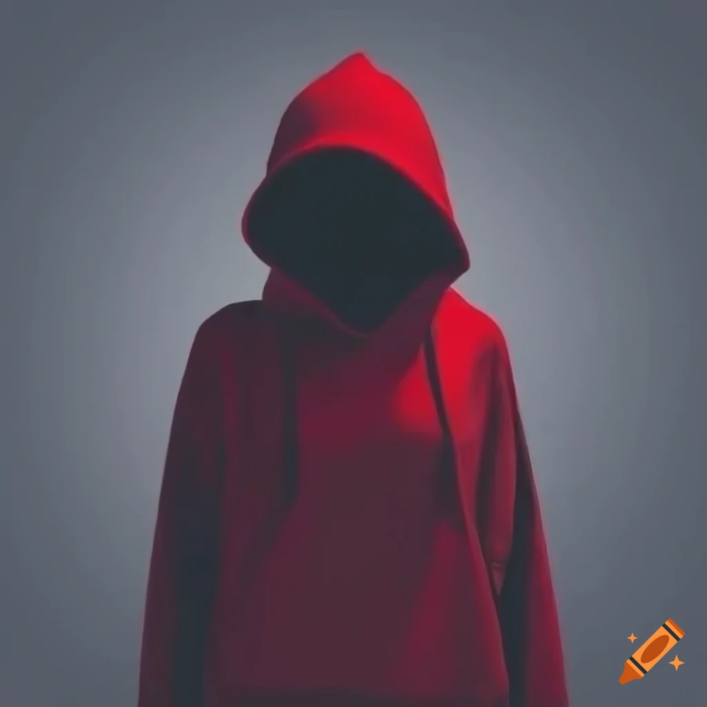 Woman with blonde hair wearing a dark red hoodie that casts a black