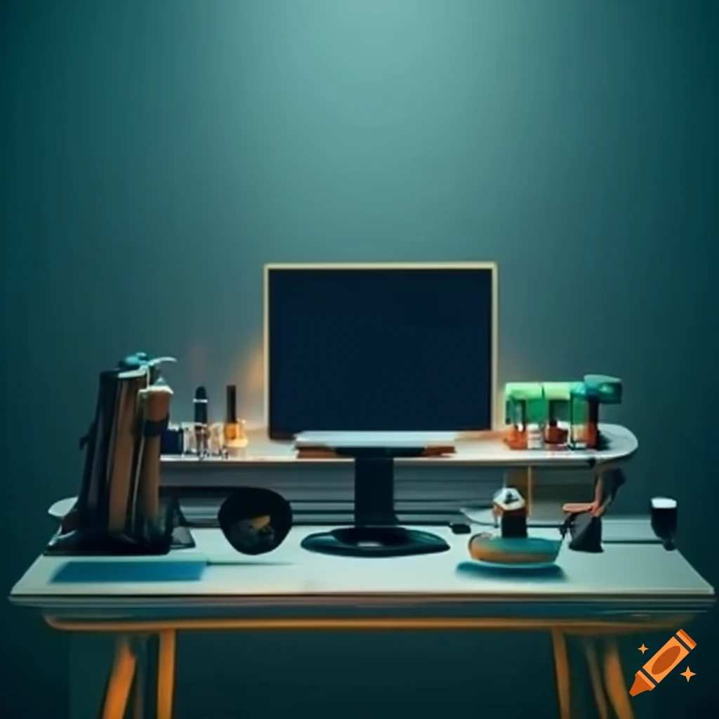 Can you create a workspace for an insane scientist? include a computer ...