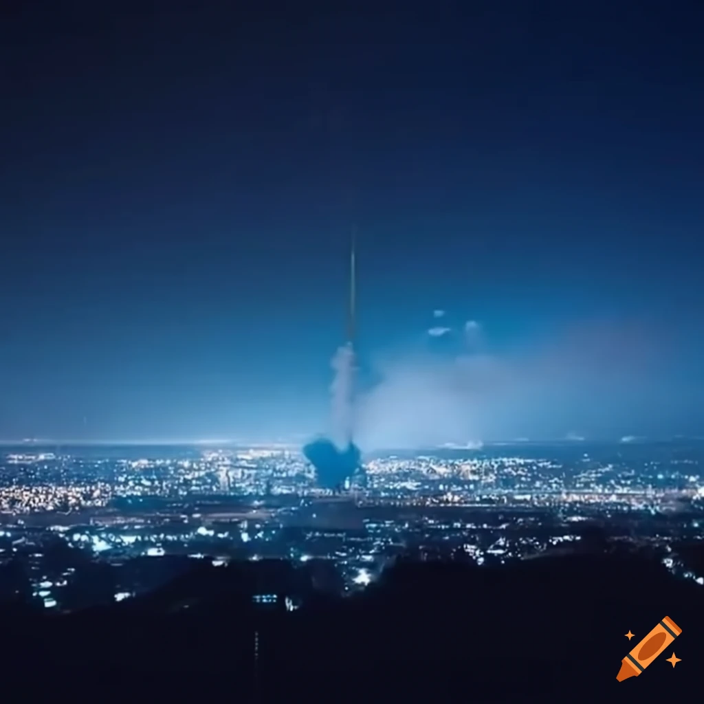 Missile defense system destroying incoming artillery in the sky, from ...