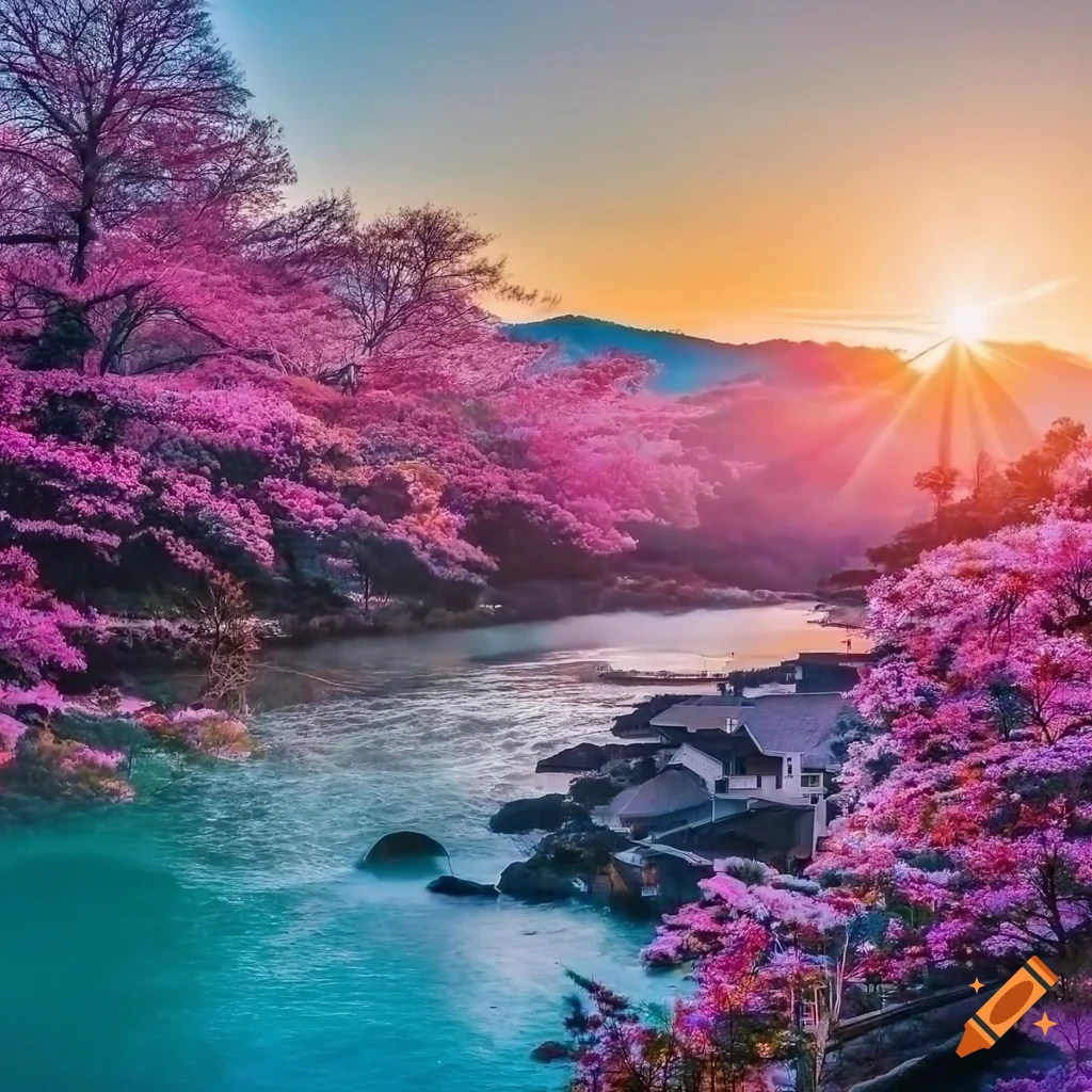 Breathtaking landscape of traditional Japanese houses against the ...