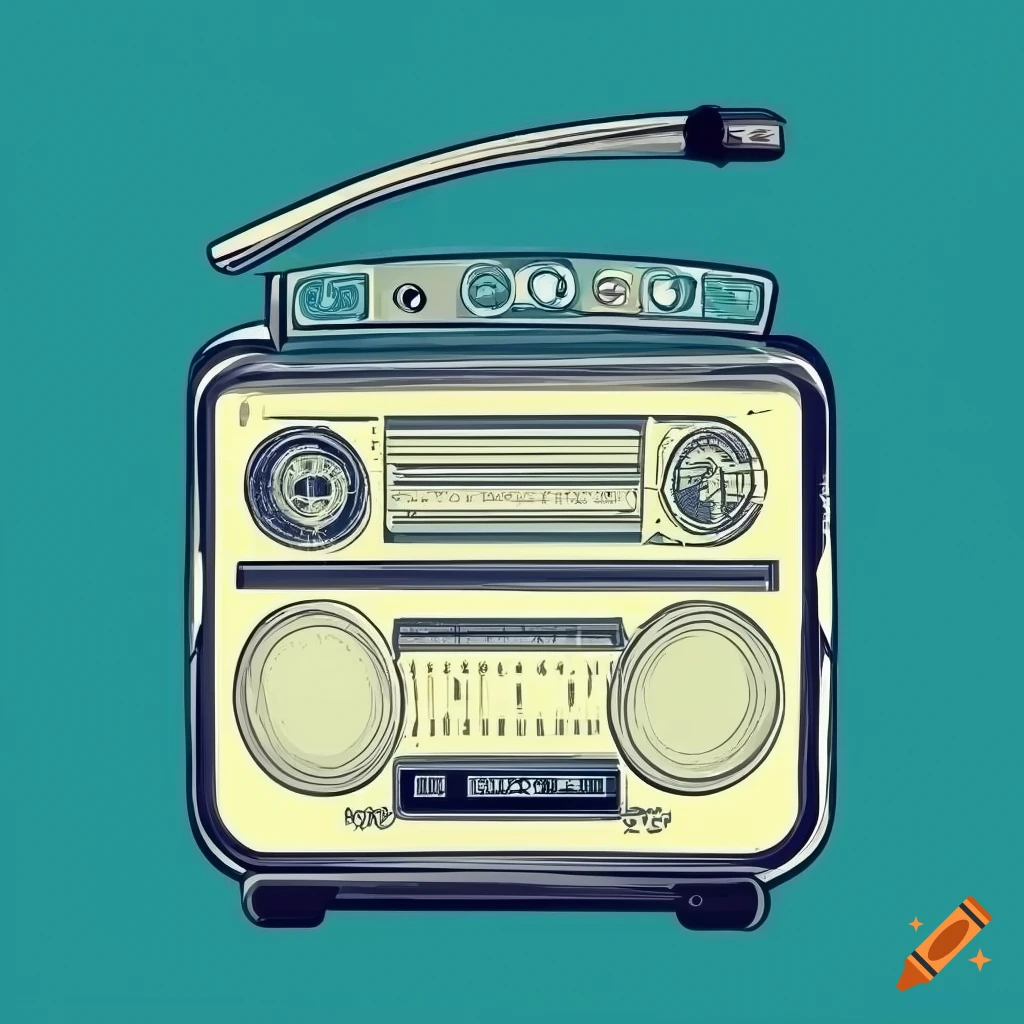 Create old small radio, vintage style of monochrome .svg on white
