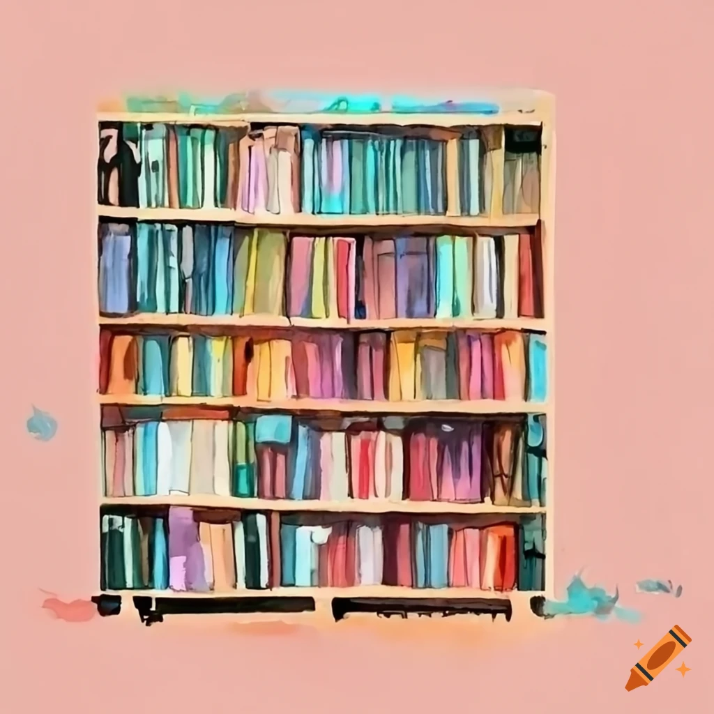 A library full of books in watercolor on Craiyon