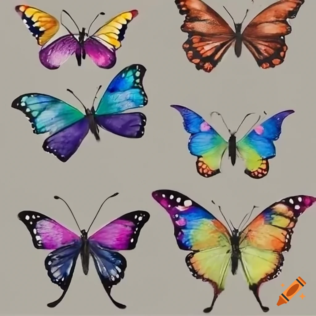 Colorful 3d butterflies on white background on Craiyon