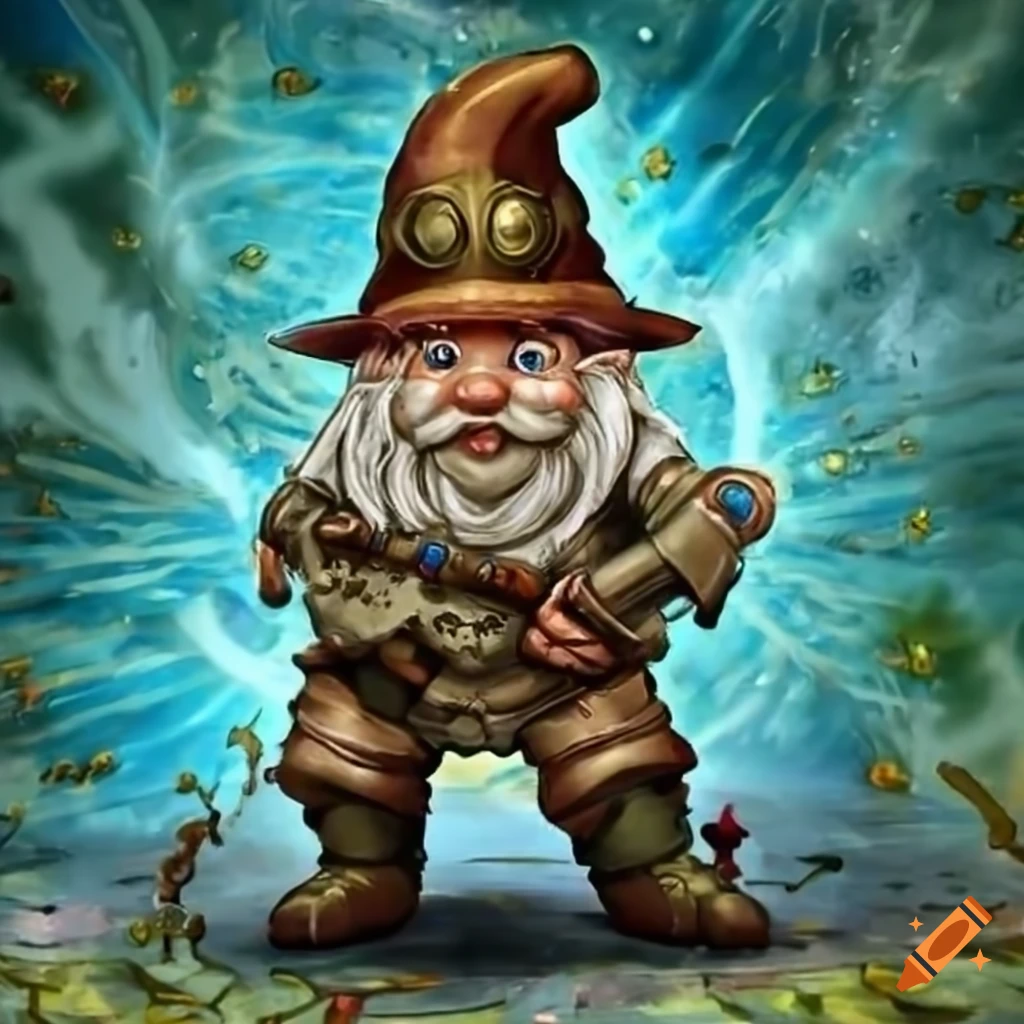 Small steampunk garden gnome, yugioh style