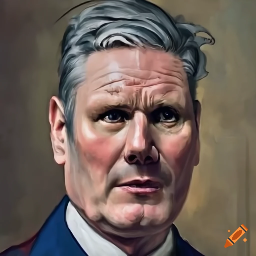 Beatification portrait of medieval saint, overweight middle aged Keir Starmer