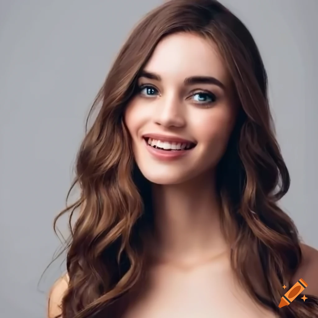 Beautiful young woman cheerful smile shoulder-length hair