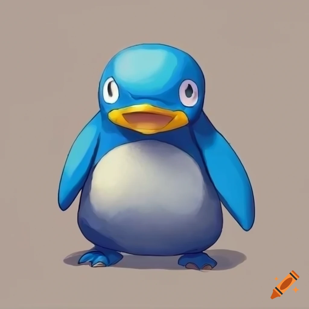 A concept for a new penguin pokémon in white, orange and blue. it