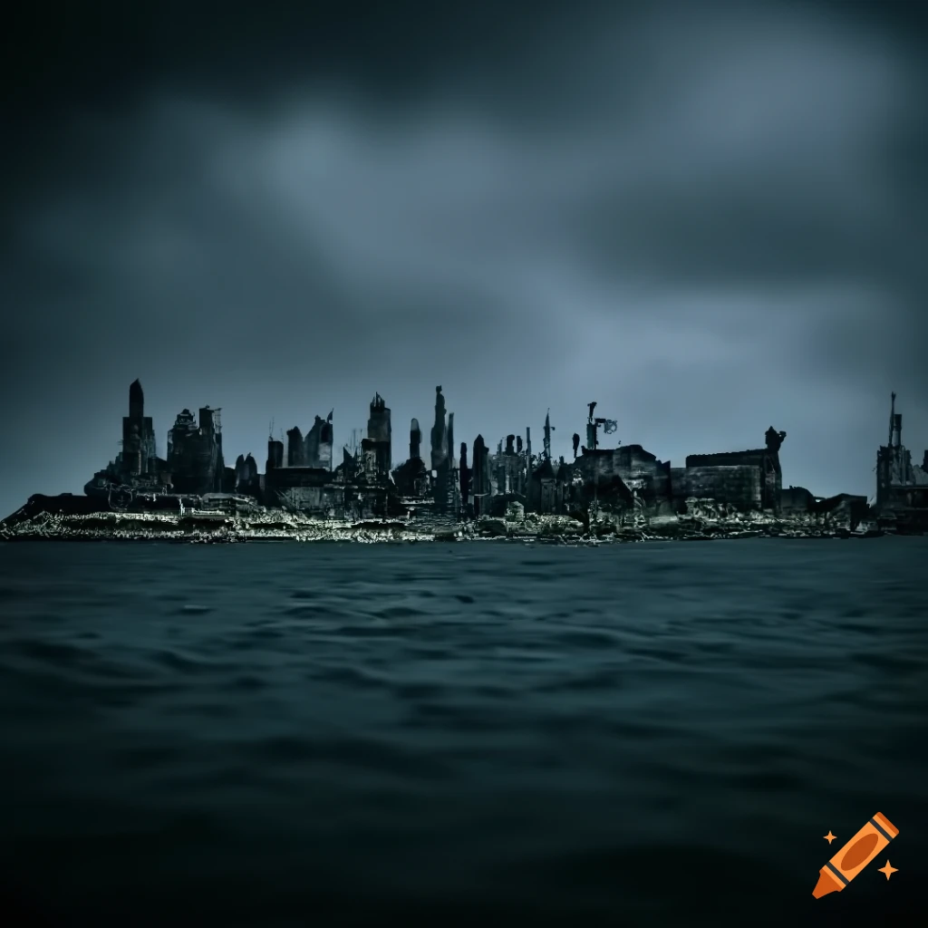 Dark steampunk city by the sea on Craiyon