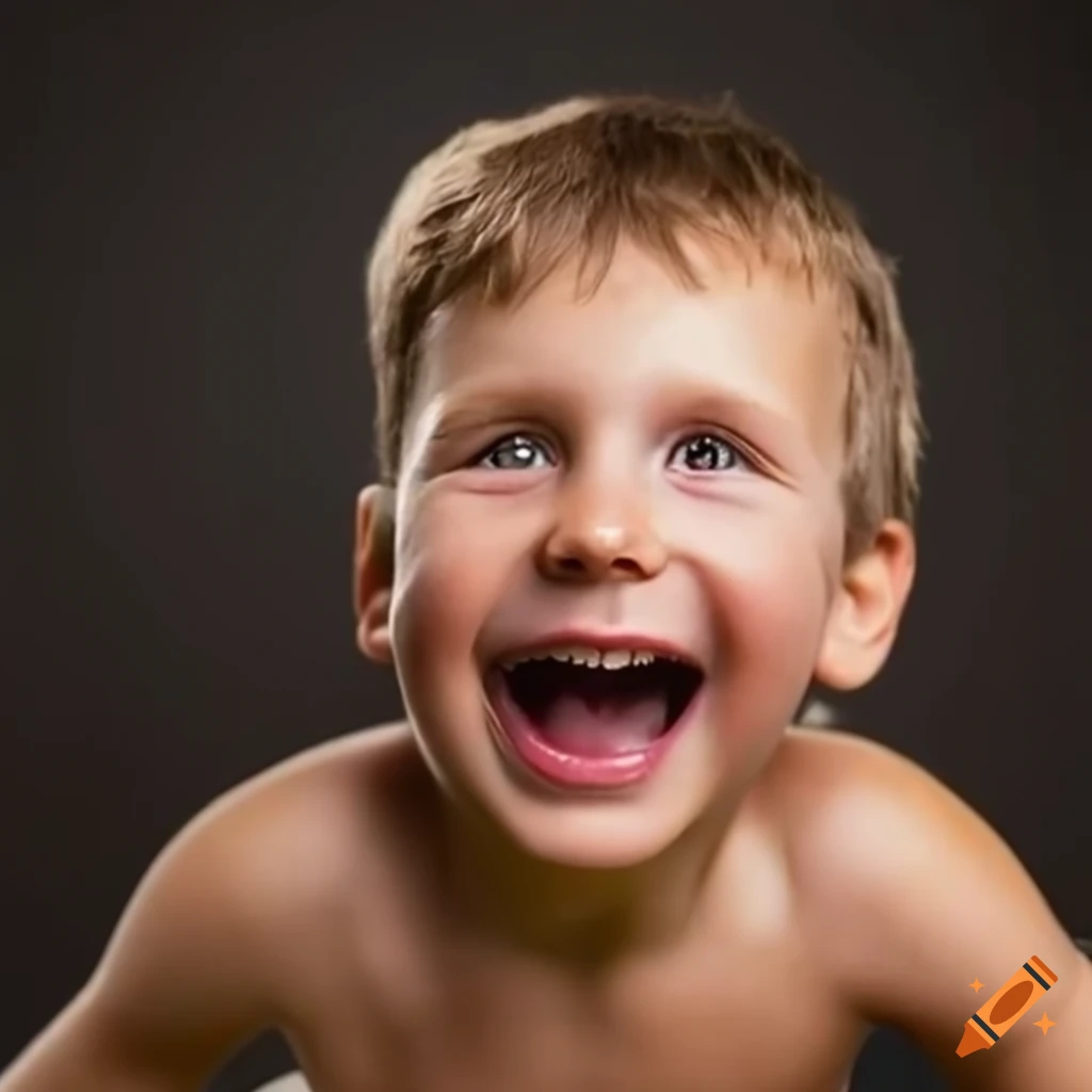 Grinning toddler boy with strong leather football jersey and shorts