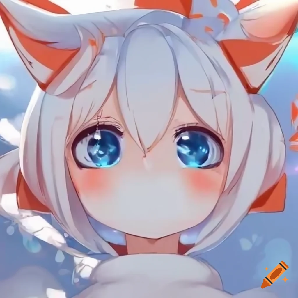 Pixiv cute white anime fox-girl[toddler] with blue eyes face-icon  japanese-cosutume on Craiyon
